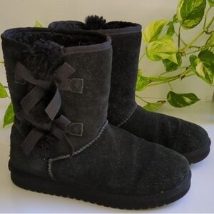 Koolaburra by UGG Charcoal Winter Suede Boots with Ribbon Accents